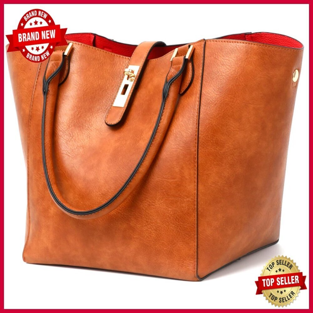 Large Work Tote Bag Designer PU Leather Travel Shoulder Bag Spacious